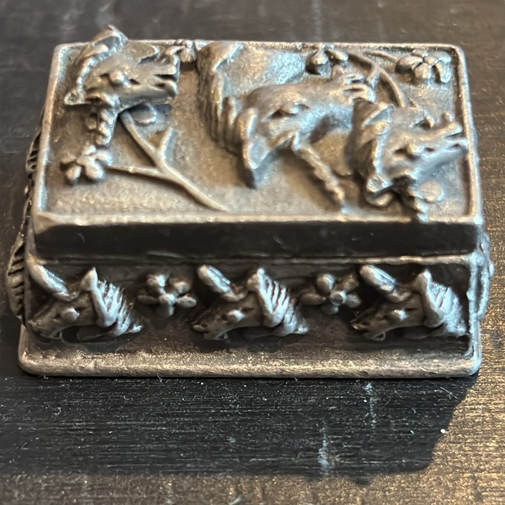 VTG Torino Solid Pewter Unicorn Earrings Brooch Set Trinket Box Case - Picture 4 of 10